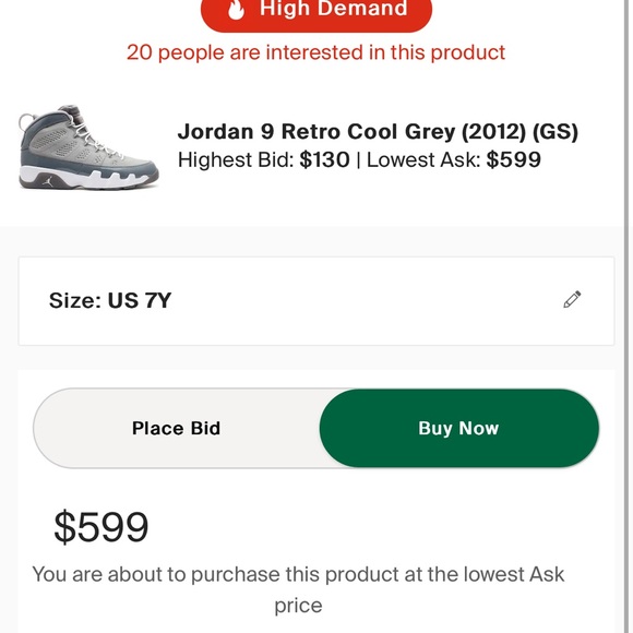 Jordan 9 cool grey 2012 GS - Picture 7 of 7